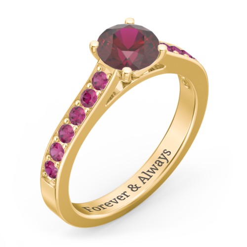 Elegant Duchess Ring with Shoulder Accents – 18K Gold Plated Silver with Ruby