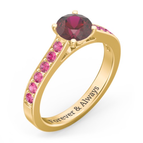 Elegant Duchess Ring with Shoulder Accents – 18K Gold Plated Silver with Ruby