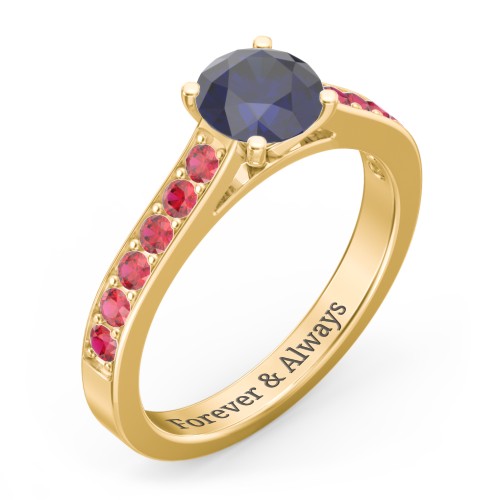 Elegant Duchess Ring with Shoulder Accents – 18K Gold Plated Silver with Blue Sapphire and Garnet