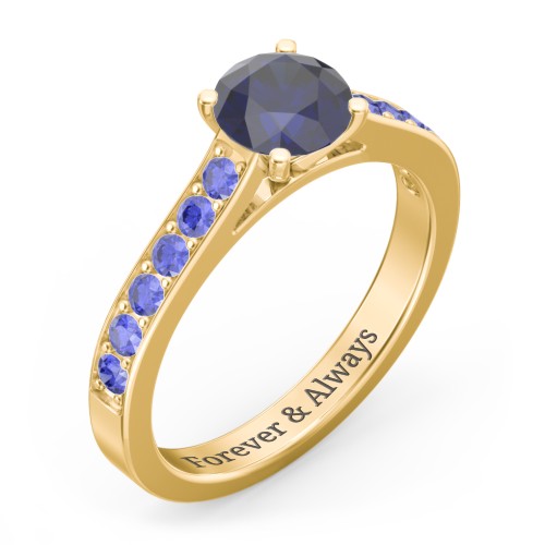 Elegant Duchess Ring with Shoulder Accents – 18K Gold Plated Silver with Blue Sapphire