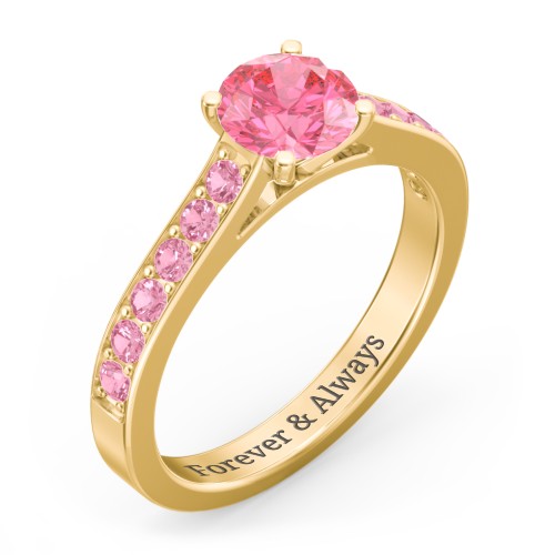 Elegant Duchess Ring with Shoulder Accents – 18K Gold Plated Silver with Fancy Pink Premium Zirconia and Pink Tourmaline