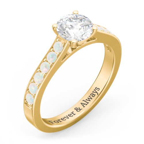 Elegant Duchess Ring with Shoulder Accents – 18K Gold Plated Silver with White Premium Zirconia and Opal