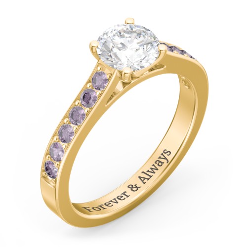 Elegant Duchess Ring with Shoulder Accents – 18K Gold Plated Silver with White Premium Zirconia and Alexandrite