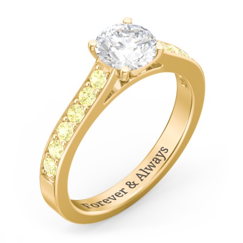 Elegant Duchess Ring with Shoulder Accents – 18K Gold Plated Silver with White Premium Zirconia and Citrine