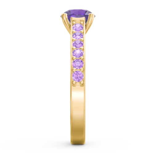 Elegant Duchess Ring with Shoulder Accents – 18K Gold Plated Silver with Amethyst Premium Zirconia and Amethyst