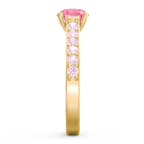 Elegant Duchess Ring with Shoulder Accents – 18K Gold Plated Silver with Fancy Pink Premium Zirconia and Pink Tourmaline