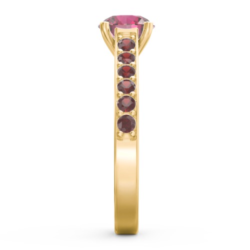 Elegant Duchess Ring with Shoulder Accents – 18K Gold Plated Silver with Red Premium Zirconia and Garnet