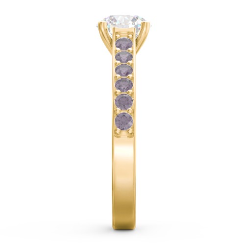 Elegant Duchess Ring with Shoulder Accents – 18K Gold Plated Silver with White Premium Zirconia and Alexandrite