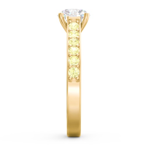 Elegant Duchess Ring with Shoulder Accents – 18K Gold Plated Silver with White Premium Zirconia and Citrine