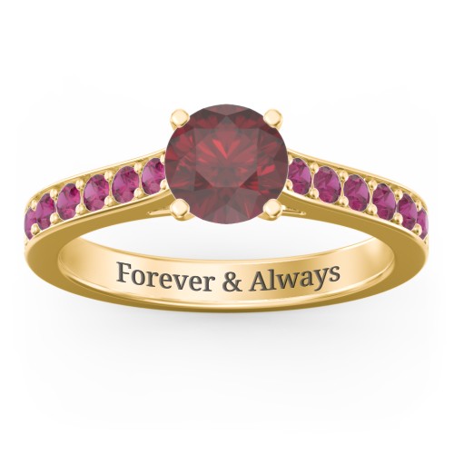 Elegant Duchess Ring with Shoulder Accents – 18K Gold Plated Silver with Ruby