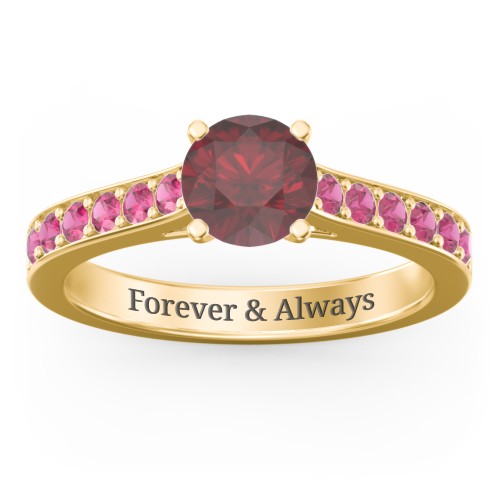 Elegant Duchess Ring with Shoulder Accents – 18K Gold Plated Silver with Ruby