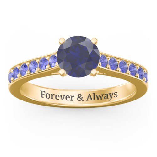 Elegant Duchess Ring with Shoulder Accents – 18K Gold Plated Silver with Blue Sapphire