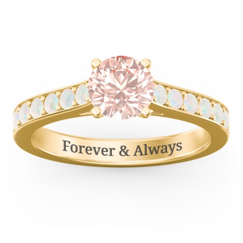 Elegant Duchess Ring with Shoulder Accents – 18K Gold Plated Silver with Morganite and Opal