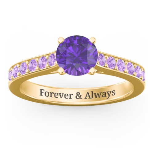 Elegant Duchess Ring with Shoulder Accents – 18K Gold Plated Silver with Amethyst Premium Zirconia and Amethyst