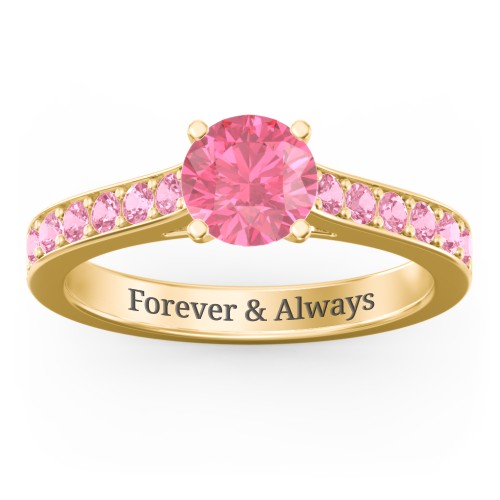 Elegant Duchess Ring with Shoulder Accents – 18K Gold Plated Silver with Fancy Pink Premium Zirconia and Pink Tourmaline