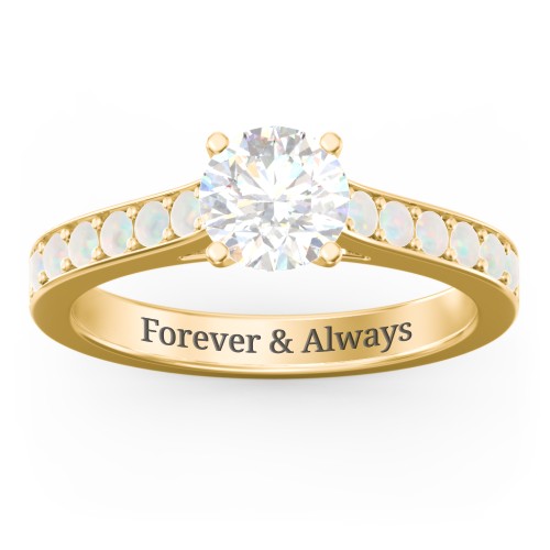 Elegant Duchess Ring with Shoulder Accents – 18K Gold Plated Silver with White Premium Zirconia and Opal