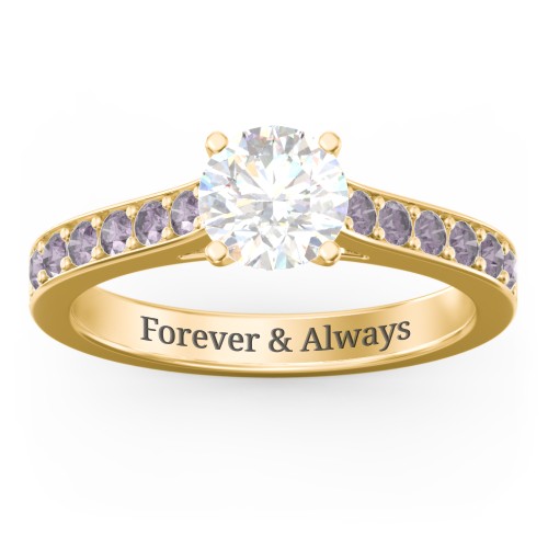 Elegant Duchess Ring with Shoulder Accents – 18K Gold Plated Silver with White Premium Zirconia and Alexandrite