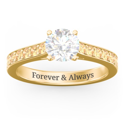 Elegant Duchess Ring with Shoulder Accents – 18K Gold Plated Silver with White Premium Zirconia and Citrine
