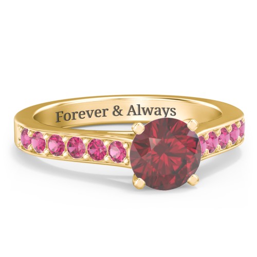 Elegant Duchess Ring with Shoulder Accents – 18K Gold Plated Silver with Ruby