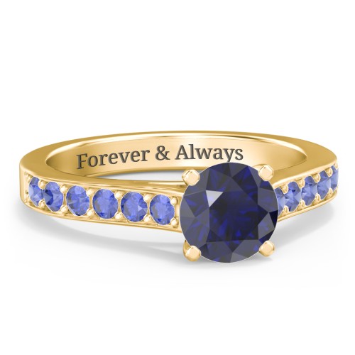 Elegant Duchess Ring with Shoulder Accents – 18K Gold Plated Silver with Blue Sapphire