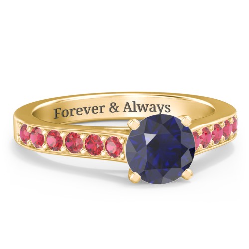 Elegant Duchess Ring with Shoulder Accents – 18K Gold Plated Silver with Blue Sapphire and Garnet