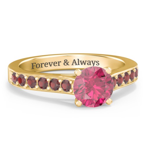 Elegant Duchess Ring with Shoulder Accents – 18K Gold Plated Silver with Red Premium Zirconia and Garnet