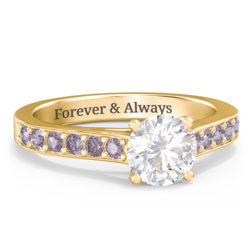 Elegant Duchess Ring with Shoulder Accents – 18K Gold Plated Silver with White Premium Zirconia and Alexandrite