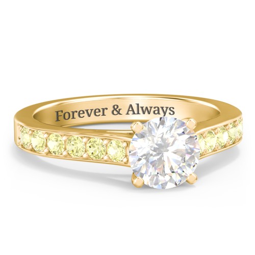 Elegant Duchess Ring with Shoulder Accents – 18K Gold Plated Silver with White Premium Zirconia and Citrine