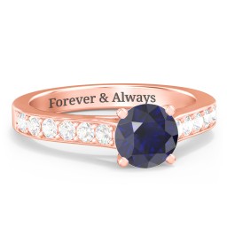 Elegant Duchess Ring with Shoulder Accents in 10K Solid Rose Gold with Blue Sapphire and Cubic Zirconia