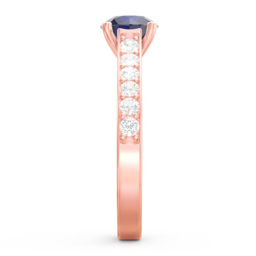 Elegant Duchess Ring with Shoulder Accents – 10K Rose Gold with Blue Sapphire and Cubic Zirconia