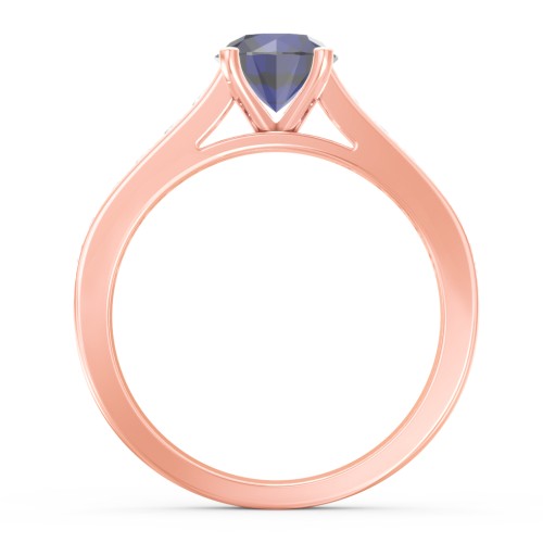 Elegant Duchess Ring with Shoulder Accents – 10K Rose Gold with Blue Sapphire and Cubic Zirconia
