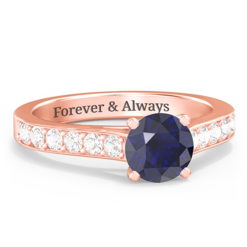 Elegant Duchess Ring with Shoulder Accents – 10K Rose Gold with Blue Sapphire and Cubic Zirconia