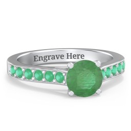 Elegant Duchess Ring with Shoulder Accents in 925 Sterling Silver with Emerald