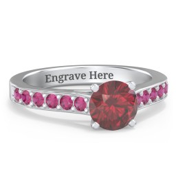 Elegant Duchess Ring with Shoulder Accents in 925 Sterling Silver with Ruby