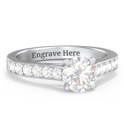 Elegant Duchess Ring with Shoulder Accents in 925 Sterling Silver with White Premium Zirconia and Cubic Zirconia