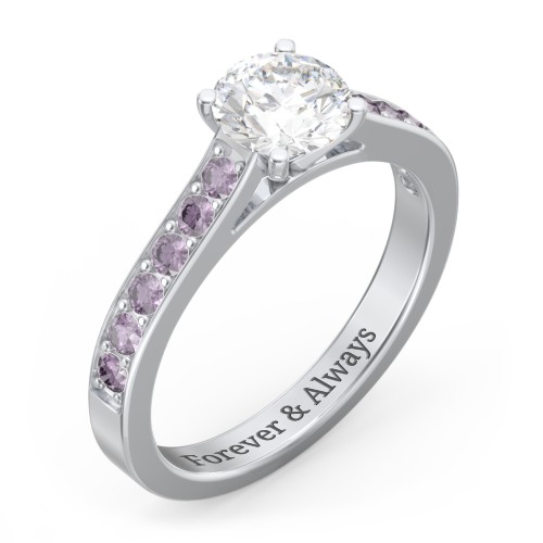 Elegant Duchess Ring with Shoulder Accents – Sterling Silver with Lab Diamond and Alexandrite