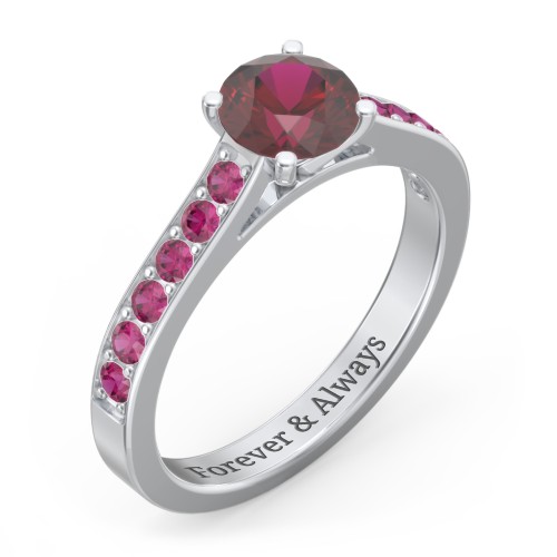 Elegant Duchess Ring with Shoulder Accents – Sterling Silver with Ruby