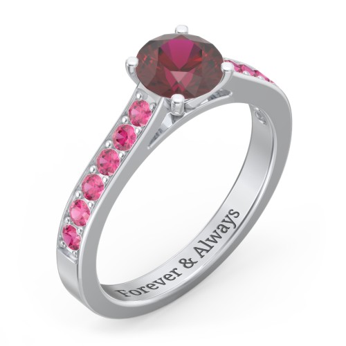 Elegant Duchess Ring with Shoulder Accents – Sterling Silver with Ruby