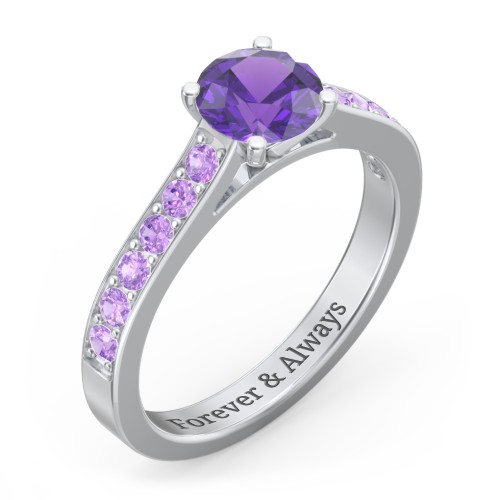 Elegant Duchess Ring with Shoulder Accents – Sterling Silver with Amethyst Premium Zirconia and Amethyst
