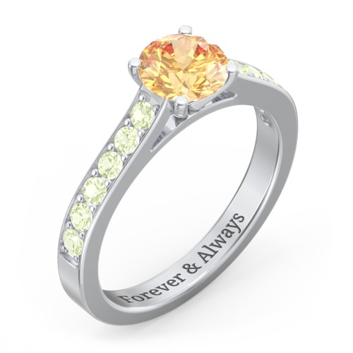 Elegant Duchess Ring with Shoulder Accents – Sterling Silver with Fancy Yellow Premium Zirconia and Peridot