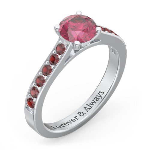 Elegant Duchess Ring with Shoulder Accents – Sterling Silver with Red Premium Zirconia and Garnet