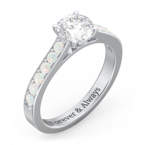 Elegant Duchess Ring with Shoulder Accents – Sterling Silver with White Premium Zirconia and Opal
