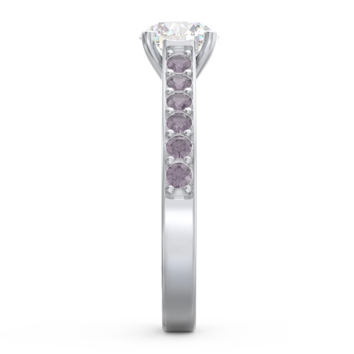 Elegant Duchess Ring with Shoulder Accents – Sterling Silver with Lab Diamond and Alexandrite