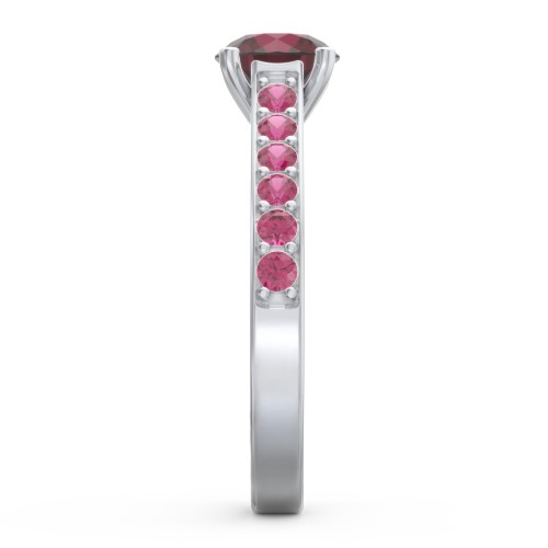 Elegant Duchess Ring with Shoulder Accents – Sterling Silver with Ruby