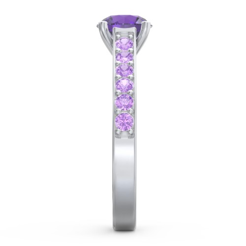 Elegant Duchess Ring with Shoulder Accents – Sterling Silver with Amethyst Premium Zirconia and Amethyst