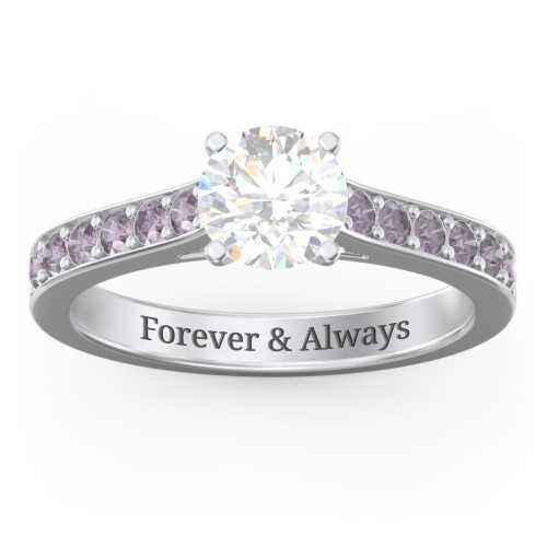 Elegant Duchess Ring with Shoulder Accents – Sterling Silver with Lab Diamond and Alexandrite