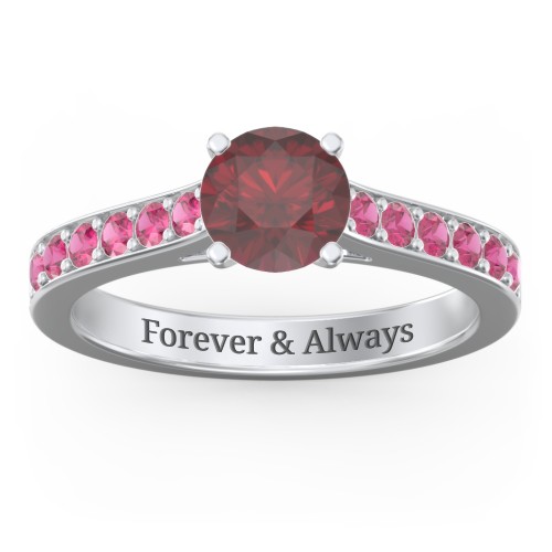 Elegant Duchess Ring with Shoulder Accents – Sterling Silver with Ruby
