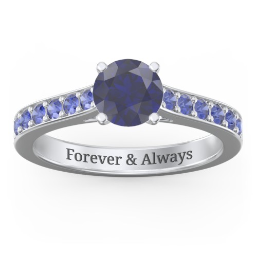 Elegant Duchess Ring with Shoulder Accents – Sterling Silver with Blue Sapphire