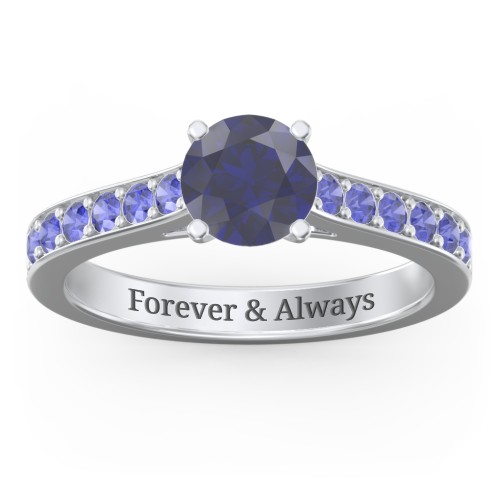 Elegant Duchess Ring with Shoulder Accents – Sterling Silver with Blue Sapphire