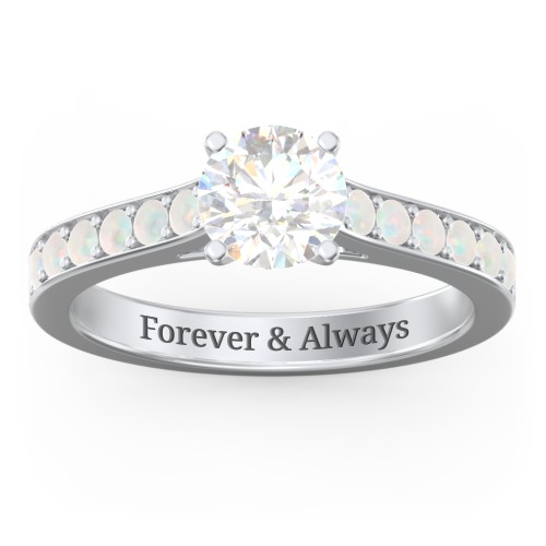Elegant Duchess Ring with Shoulder Accents – Sterling Silver with White Premium Zirconia and Opal